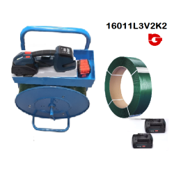 16011L3V2K2 KIT2 FLEJADORA BATERIA L3V2U CARGADOR+2 BATERIAS +CARRO+BOBINA FLEJE PET 