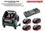 COM-POWER160-C408 COMBO METABO COMPRESOR BATERIA POWER 160 4 BAT LIHD 8 Ah.