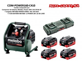 COM-POWER160-C410 COMBO METABO COMPRESOR BATERIA POWER 160 4 BAT LIHD 10 Ah.